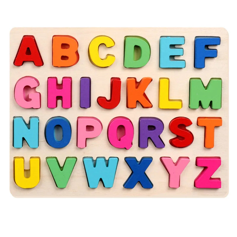 Kids Wooden 3D Alphabet Number Puzzle Baby Colorful Letter Digital Geometric Educational Toy For Toddler Boy Girl Gift