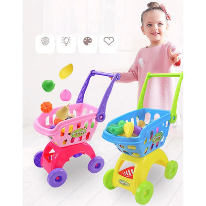 25Pcs/Set Kids Supermarket Shopping Groceries Cart Trolley Toys For Girls Kitchen Play House Simulation Fruits Pretend Baby Toy