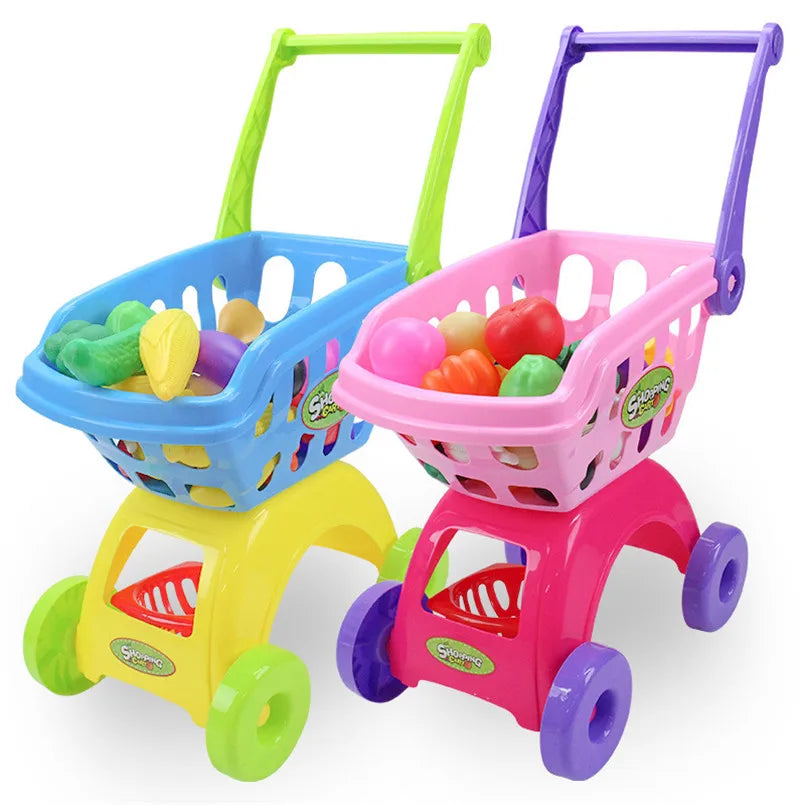 25Pcs/Set Kids Supermarket Shopping Groceries Cart Trolley Toys For Girls Kitchen Play House Simulation Fruits Pretend Baby Toy