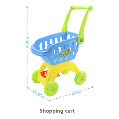 25Pcs/Set Kids Supermarket Shopping Groceries Cart Trolley Toys For Girls Kitchen Play House Simulation Fruits Pretend Baby Toy