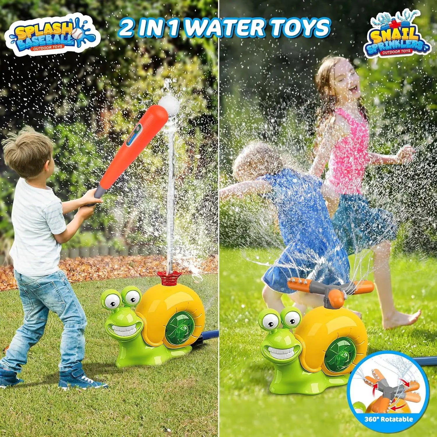 2 in 1 Water Sprinkler Baseball Toy Set Backyard Spinning Water Spray Toy Summer Outdoor Sprinkler Toys T Ball Game Lawn
