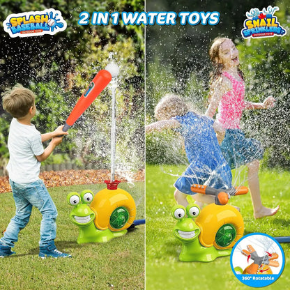 2 in 1 Water Sprinkler Baseball Toy Set Backyard Spinning Water Spray Toy Summer Outdoor Sprinkler Toys T Ball Game Lawn