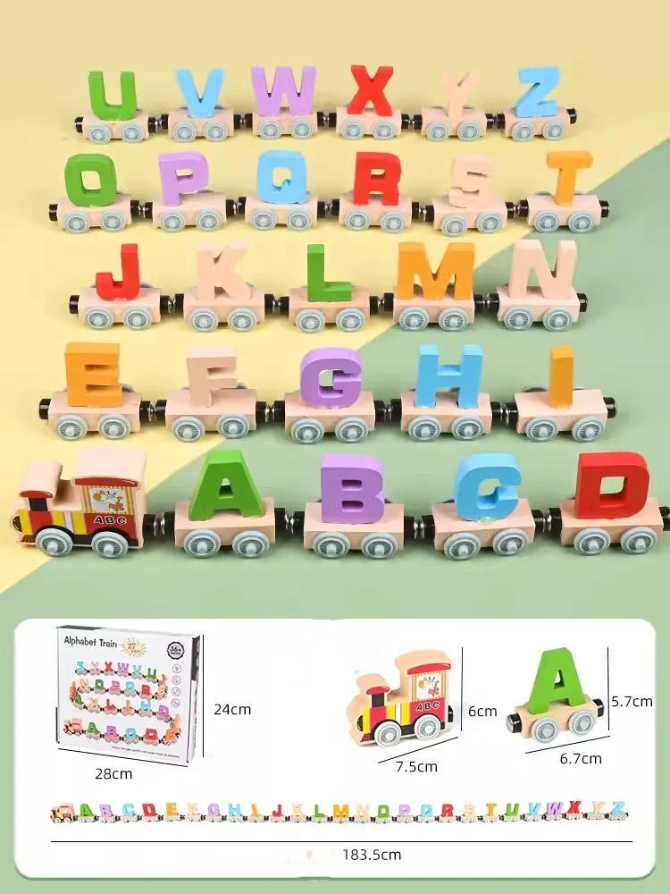 Montessori Wooden Train Toy Early Educational Cognition Alphabet Toys