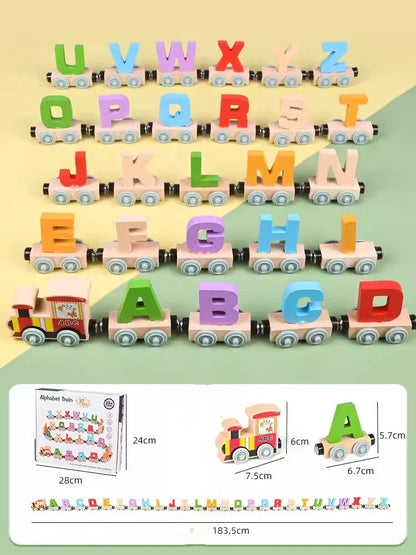 Montessori Wooden Train Toy Early Educational Cognition Alphabet Toys