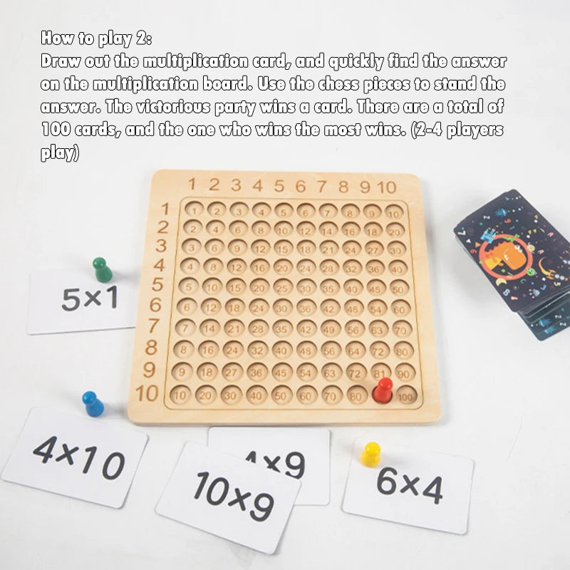 Wooden Montessori Multiplication Board Game Kids Learning Educational Toys Math Counting Hundred Board Interactive Thinking Game