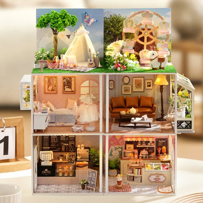 DIY Wooden Miniature Kits Doll House With Furniture Ice Cream Coffee Shop Casa Dollhouse Toys for Adults Girls Birthday Gifts