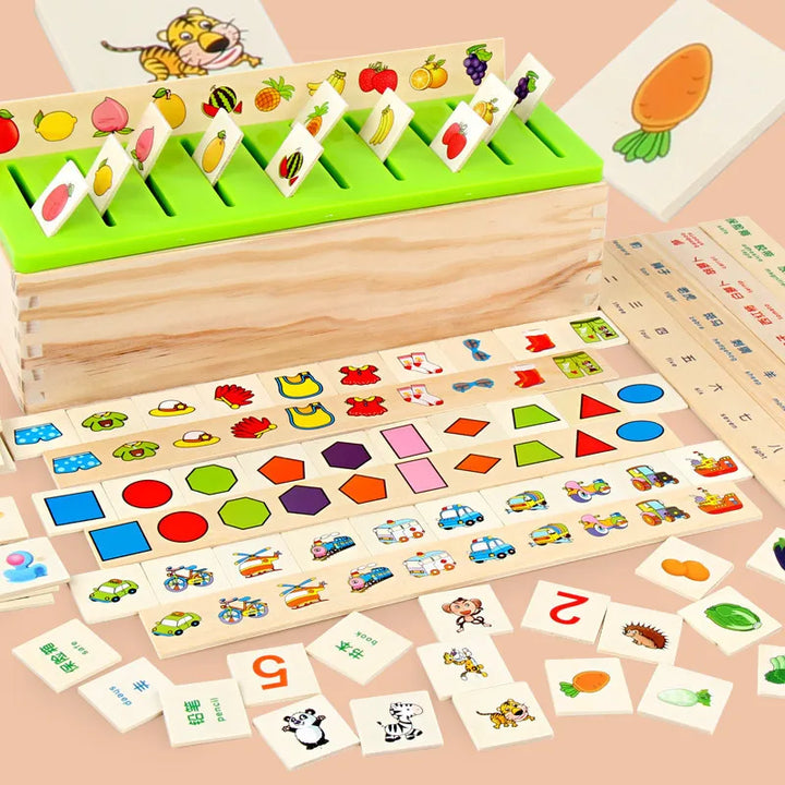 Toy Cognitive Card Category Box Learning Educational Wooden Toys for Kids Animal Fruit Digital Color Shape Puzzle Games