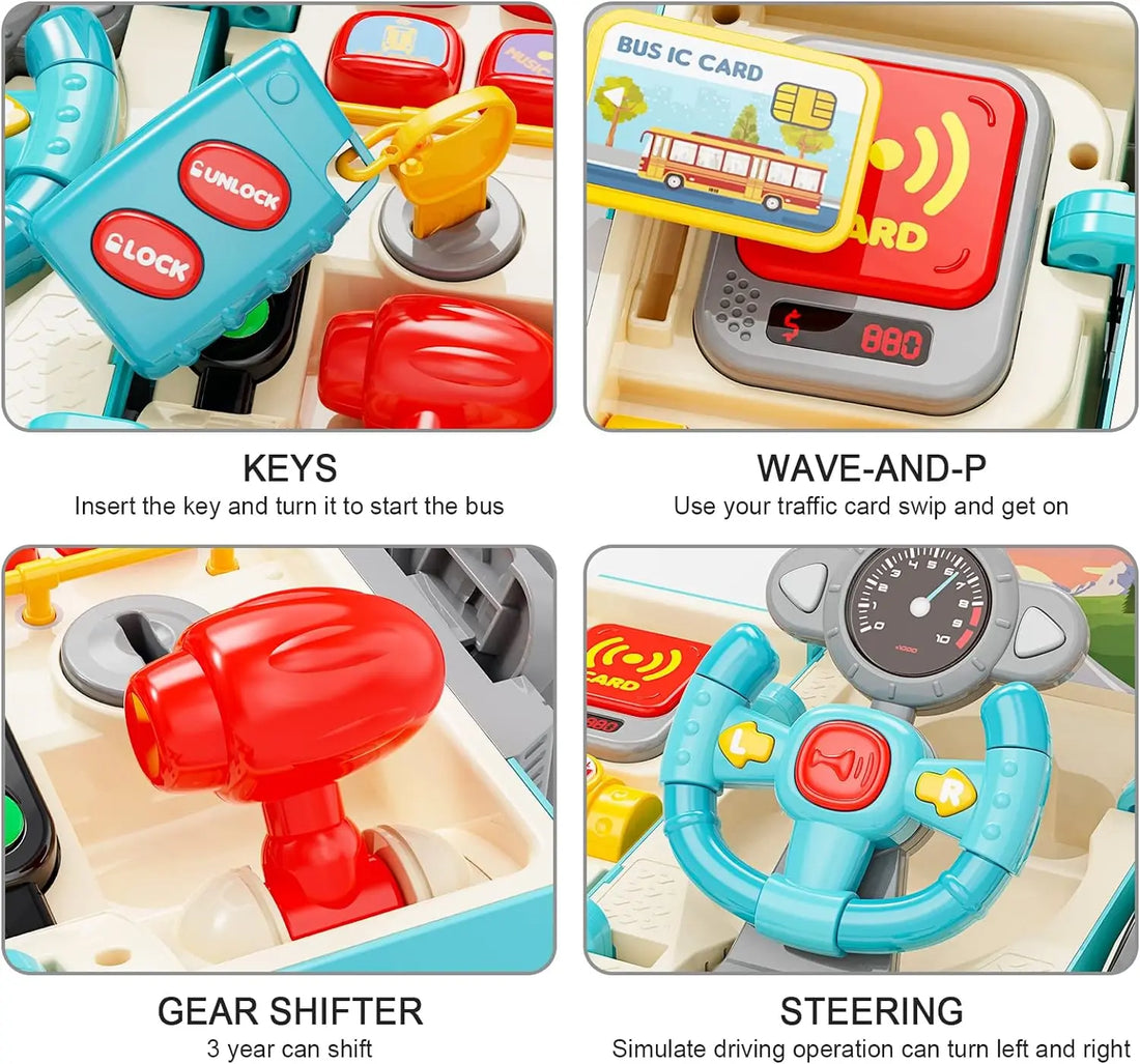 Bus Toy with Sound and Light, Montessori Busy Box,  Music Education Knowledge Toddlers Bus Toys  for Boys & Girls