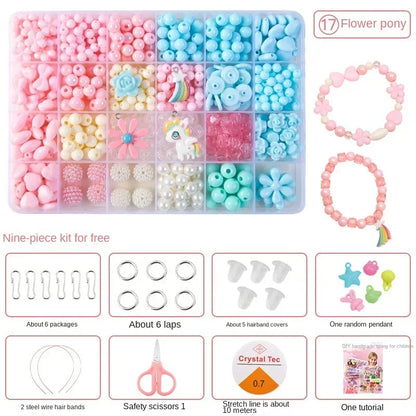 Diy Bracelet Making Kit Beads Necklace Manual Toys for Girls Pearls Games Handmade Children's Gift Horses Material Elastic Kids