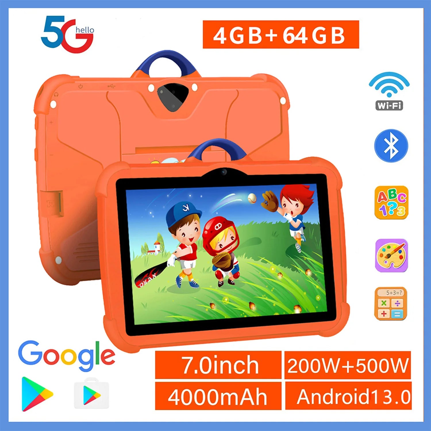 New 7 Inch 5G WiFi Tablet Pc for Children's best Gifts Android Kids Game Educational Learning Tablets Quad Core 4GB RAM 64GB ROM