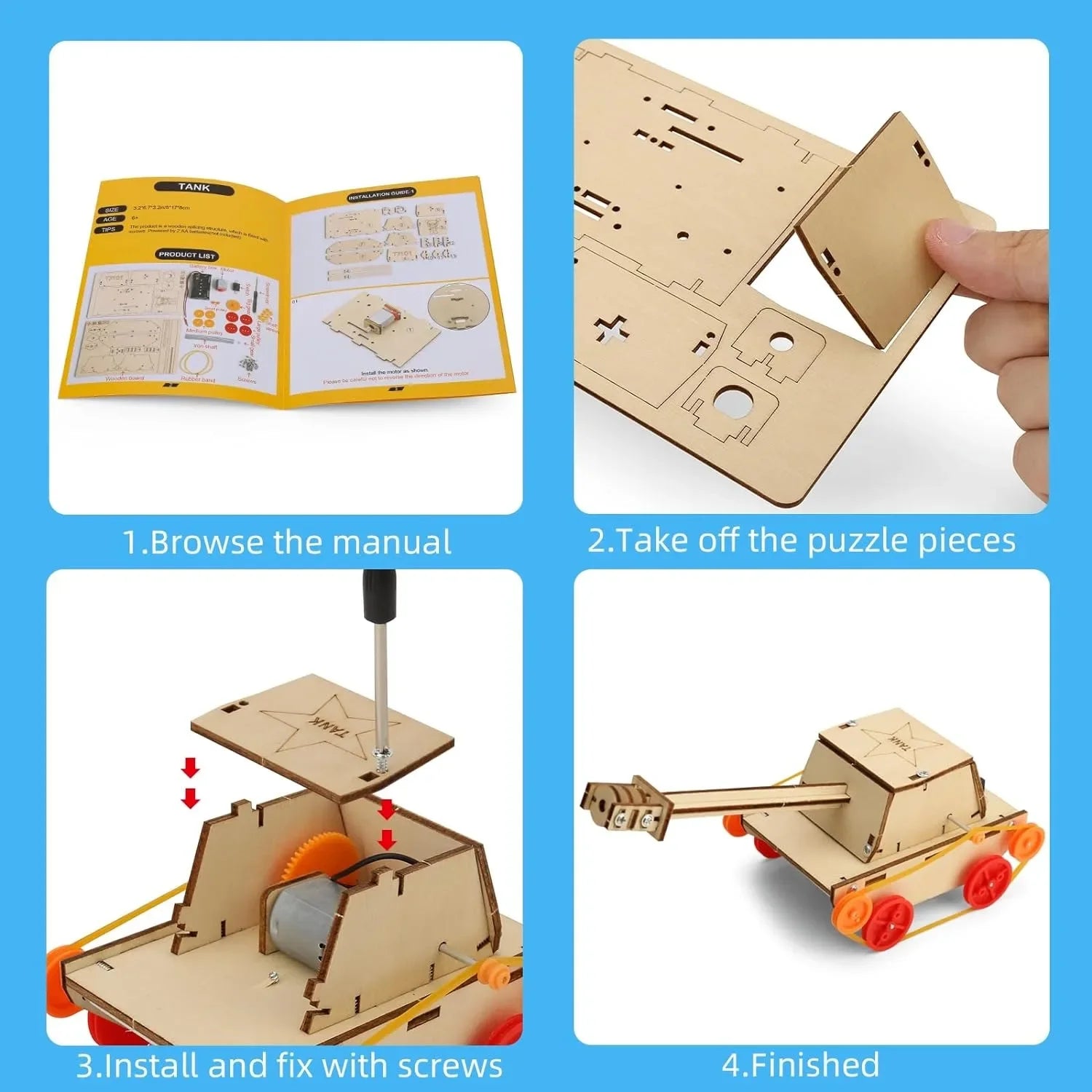 6 in 1 Wood Car Building Kits with Helicopter Tank STEM Kits DIY 3D Wooden Puzzles Craft Projects Science Set for Kids Boys