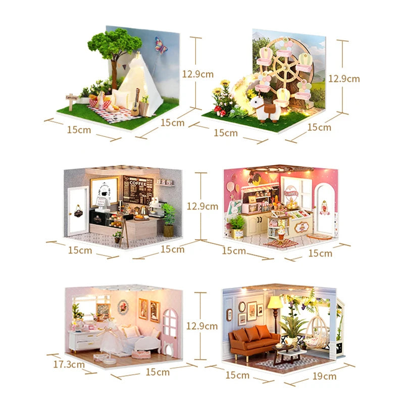 DIY Wooden Miniature Kits Doll House With Furniture Ice Cream Coffee Shop Casa Dollhouse Toys for Adults Girls Birthday Gifts