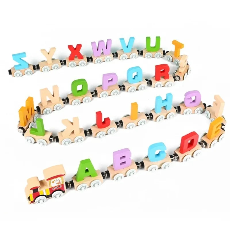 Montessori Wooden Train Toy Early Educational Cognition Alphabet Toys