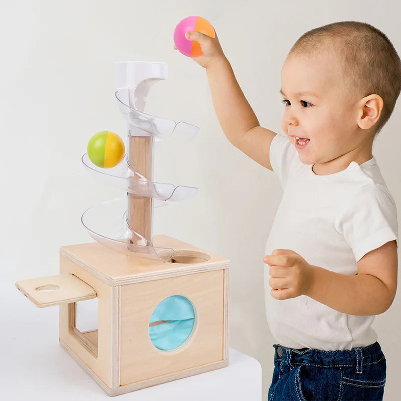 Montessori-Spielzeug für Babys, Frühförderungspuzzle: Drehbare Bahn mit rollender Kugel