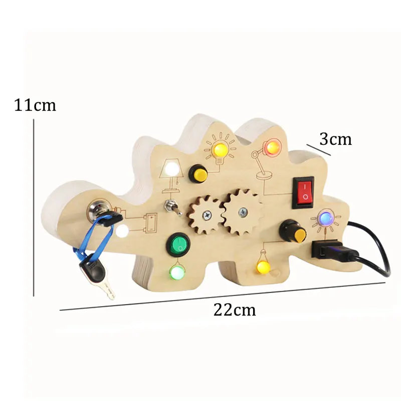 Montessori Busy Board Sensory Toys Wooden With LED Light Switch Control Board Travel Activities Children Games For 2-4 Years Old
