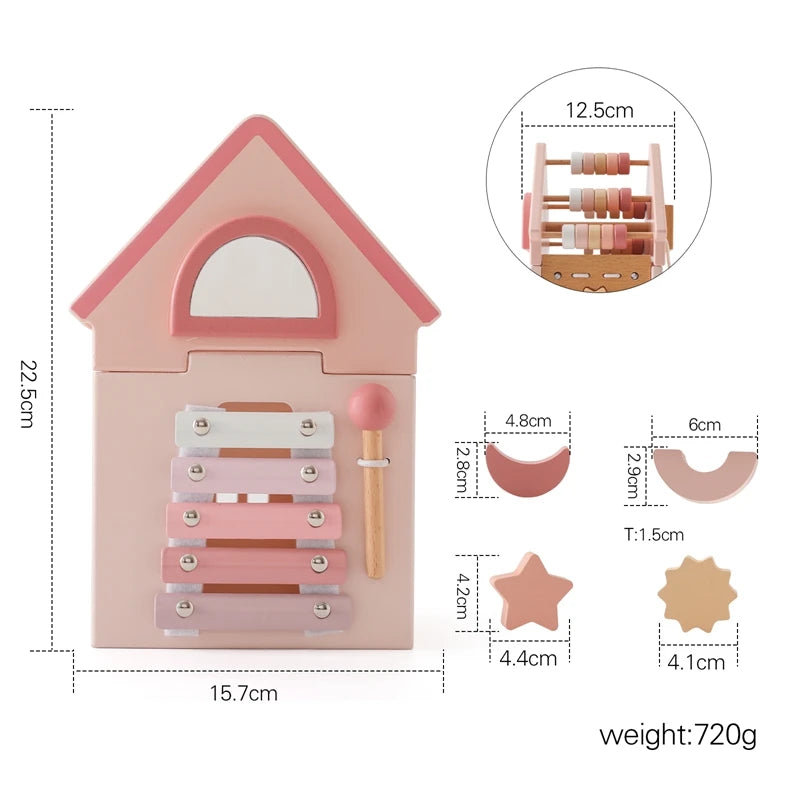 Baby Montessorri Toys Wooden Five-in-one Wooden Multifunctional Toys Activity Cube Silicone Geometric Blocks Educational Toys