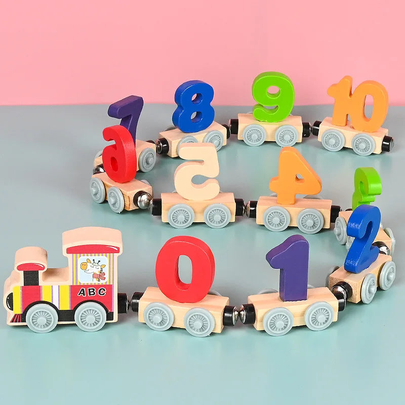 Magnetic Wooden Train Set Toy Children Cartoon Cars Truck Set