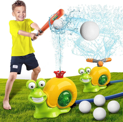 2 in 1 Water Sprinkler Baseball Toy Set Backyard Spinning Water Spray Toy Summer Outdoor Sprinkler Toys T Ball Game Lawn