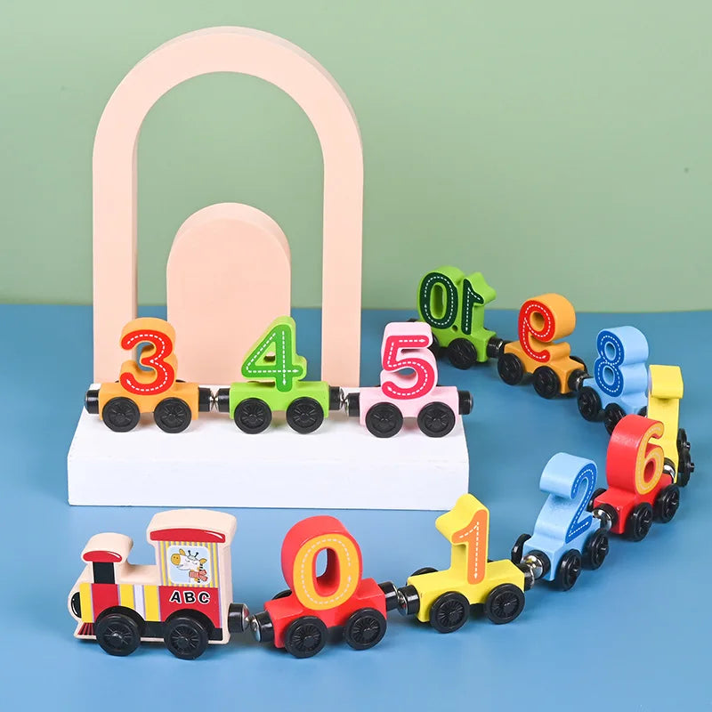 Montessori Wooden Train Toy Early Educational Cognition Alphabet Toys