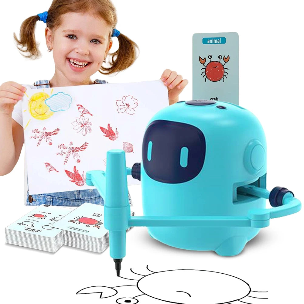 Kids Drawing Robot Montessori Learning Toy with 100 Cards