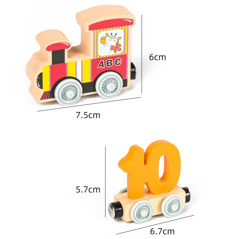 Magnetic Wooden Train Set Toy Children Cartoon Cars Truck Set