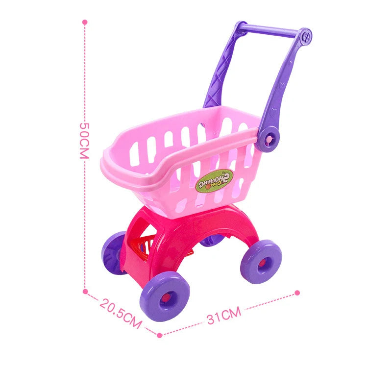 25Pcs/Set Kids Supermarket Shopping Groceries Cart Trolley Toys For Girls Kitchen Play House Simulation Fruits Pretend Baby Toy