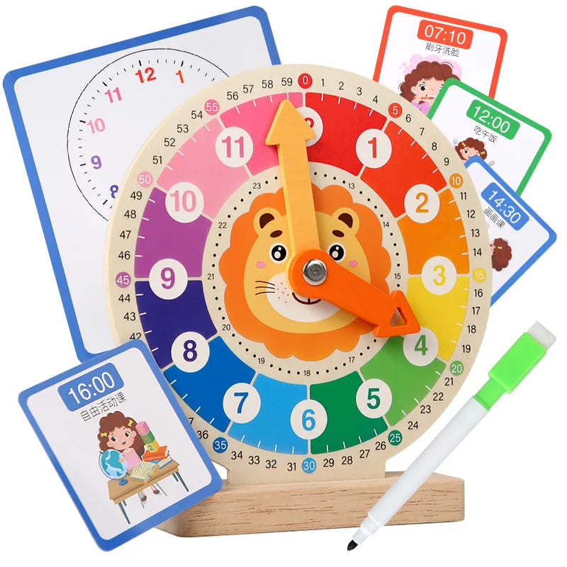 Children Wooden Clock Teaching Aids Digital Cognitive Time Awareness Clock Learning Early Education Puzzle Kindergarten Toy