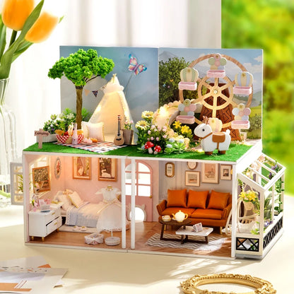 DIY Wooden Miniature Kits Doll House With Furniture Ice Cream Coffee Shop Casa Dollhouse Toys for Adults Girls Birthday Gifts