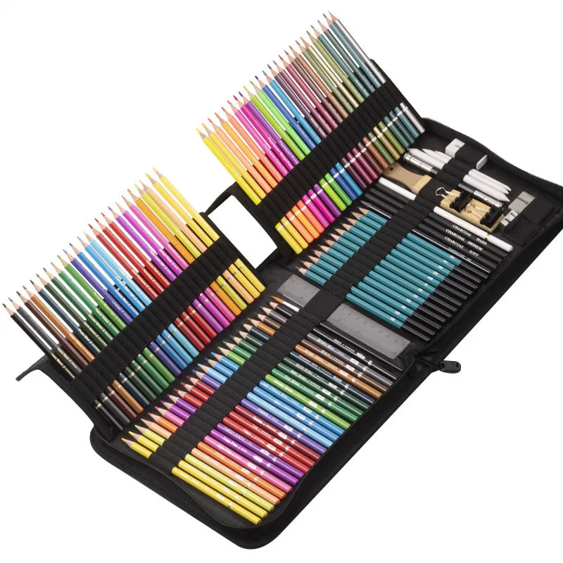102PCS Drawing Pencils Set Sketch Colored Pencils Watercolor Metallic Oily Complete Beginner Kit Art Supplies with Canvas Casese