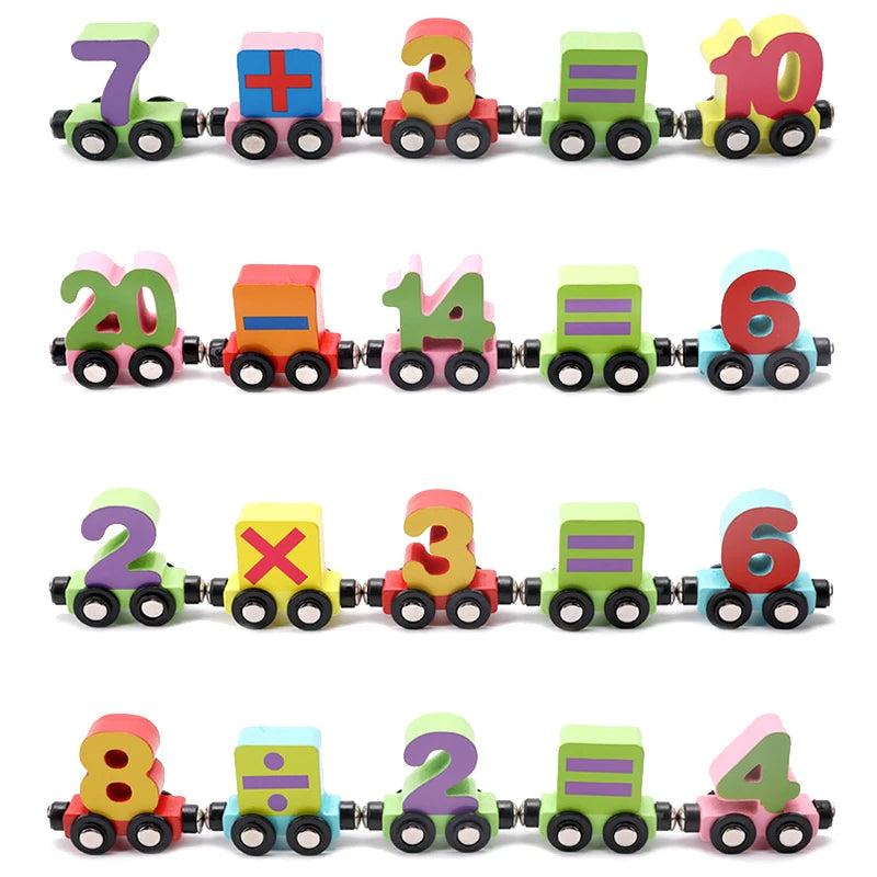 Magnetic Wooden Train Set Toy Children Cartoon Cars Truck Set