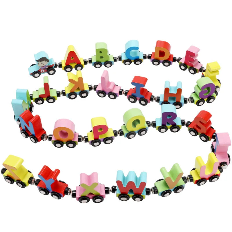 Magnetic Wooden Train Set Toy Children Cartoon Cars Truck Set