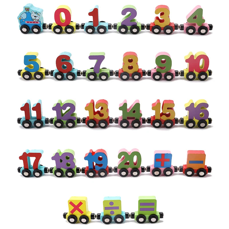 Magnetic Wooden Train Set Toy Children Cartoon Cars Truck Set