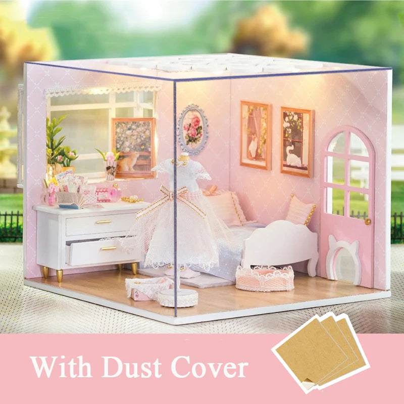DIY Wooden Miniature Kits Doll House With Furniture Ice Cream Coffee Shop Casa Dollhouse Toys for Adults Girls Birthday Gifts