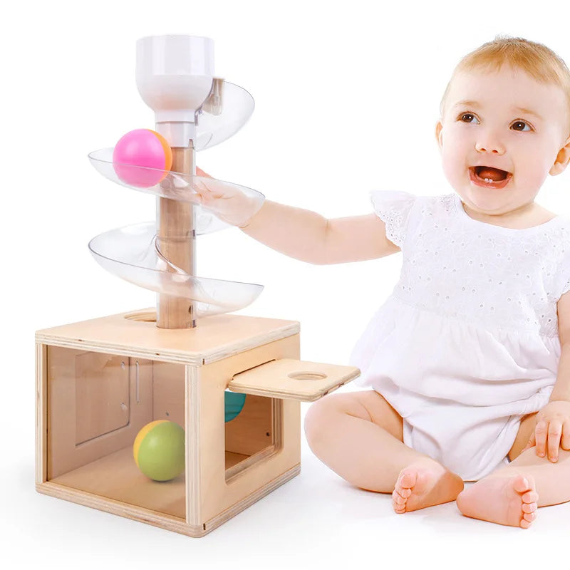 Montessori-Spielzeug für Babys, Frühförderungspuzzle: Drehbare Bahn mit rollender Kugel