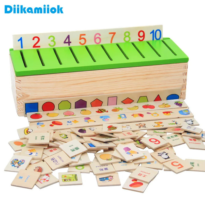 Toy Cognitive Card Category Box Learning Educational Wooden Toys for Kids Animal Fruit Digital Color Shape Puzzle Games