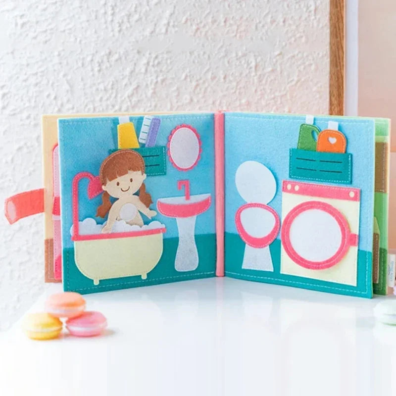 Toddlers Montessori Busy Book 3D Baby Story Cloth Activities Book Board Preschool Learning Education Travel Toys for Story Book