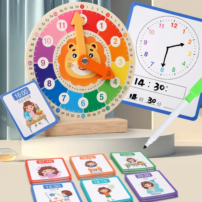 Children Wooden Clock Teaching Aids Digital Cognitive Time Awareness Clock Learning Early Education Puzzle Kindergarten Toy