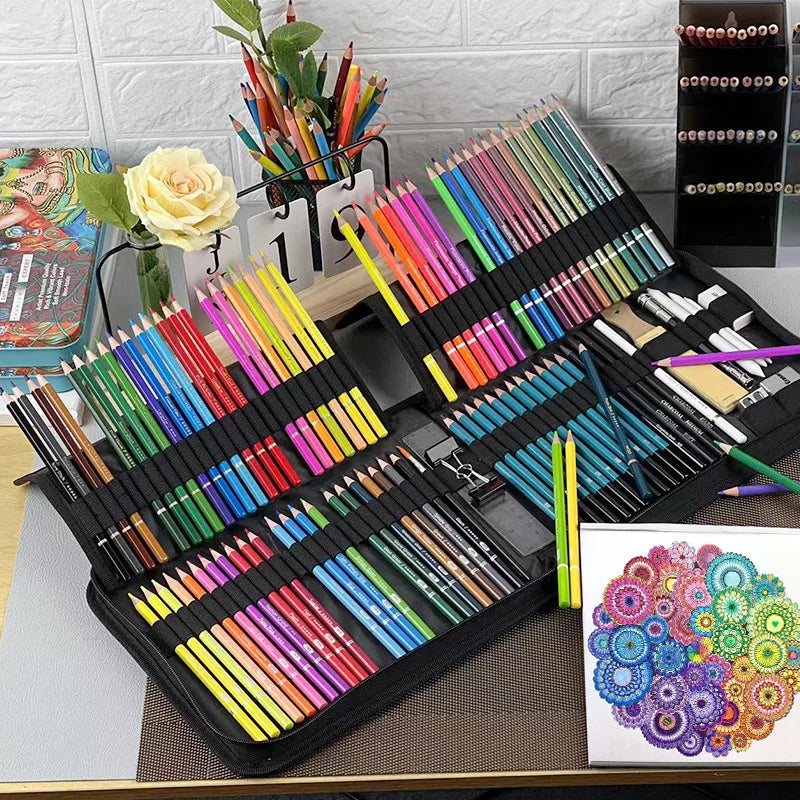 102PCS Drawing Pencils Set Sketch Colored Pencils Watercolor Metallic Oily Complete Beginner Kit Art Supplies with Canvas Casese
