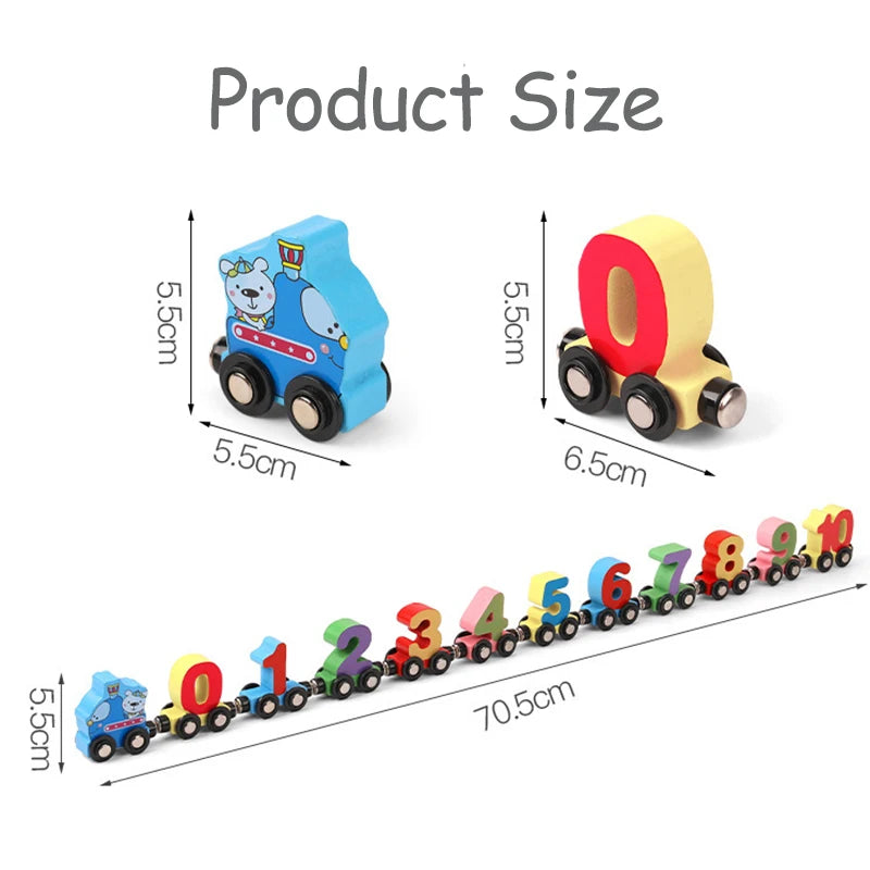 Magnetic Wooden Train Set Toy Children Cartoon Cars Truck Set